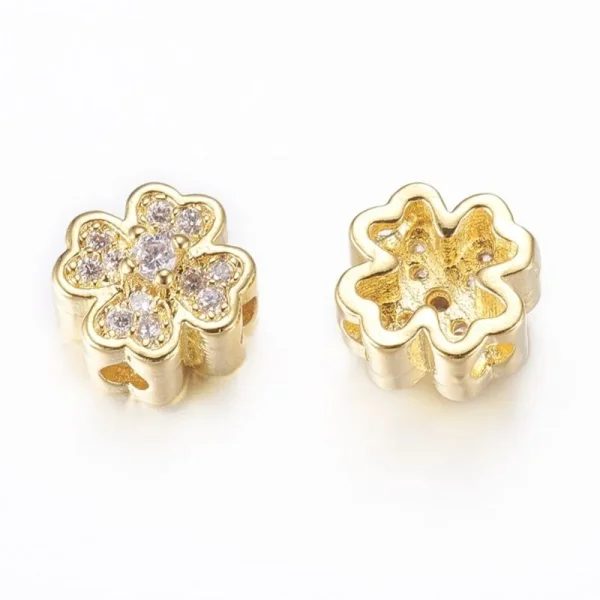 Rack plating brass platinum micro pave cubic zirconia clover beads | manik clover zircon