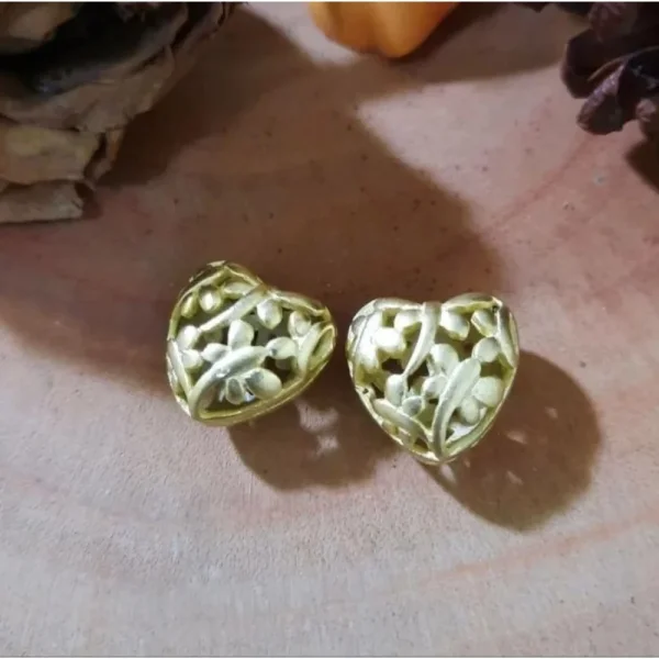 24k gold plated heart filigree solid beads | manik love lapis emas