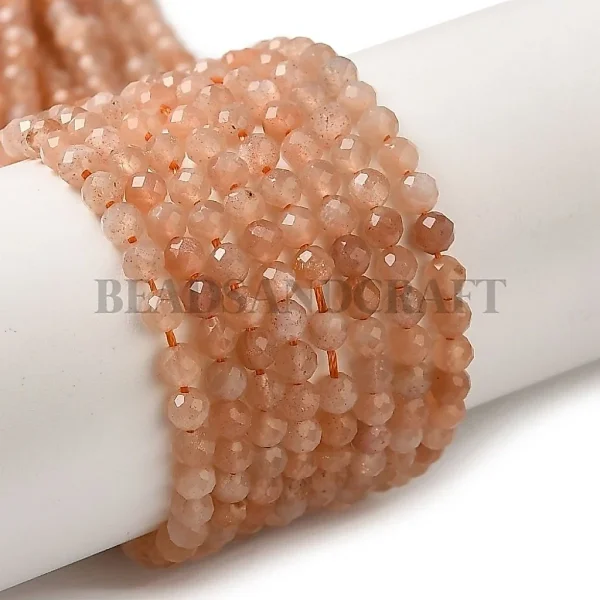 Natural peach moonstone faceted round beads 3.8mm