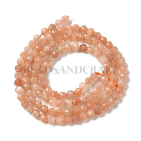 Natural peach moonstone faceted round beads 3.8mm