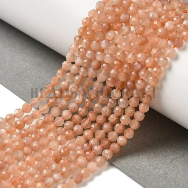 Natural peach moonstone faceted round beads 3.8mm