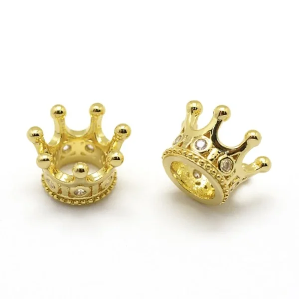 Crown Brass Micro Pave Clear CZ Beads, Real 18K Gold Plated| manik zirkon mahkota
