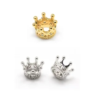 Crown Brass Micro Pave Clear CZ Beads, Real 18K Gold Plated| manik zirkon mahkota