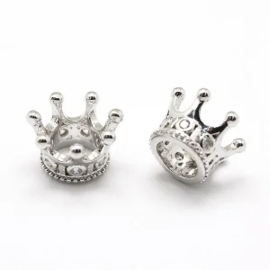 Crown Brass Micro Pave Clear CZ Beads, Real 18K Gold Plated| manik zirkon mahkota