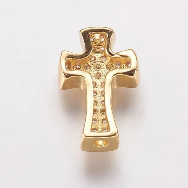 Cross Brass Micro Pave Clear CZ Beads, Real 18K Gold Plated | manik salib zircon