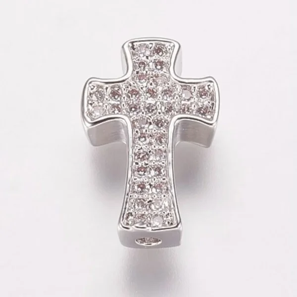 Cross Brass Micro Pave Clear CZ Beads, Real 18K Gold Plated | manik salib zircon
