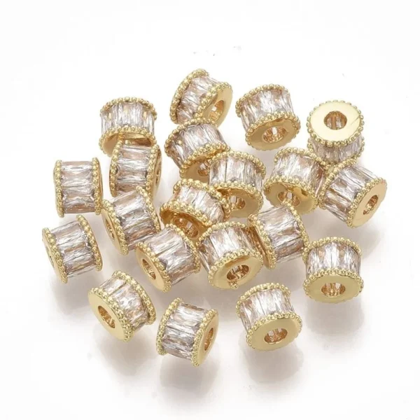 Column Brass Micro Pave Clear CZ Beads, Real 18K Gold Plated | manik tabung zircon