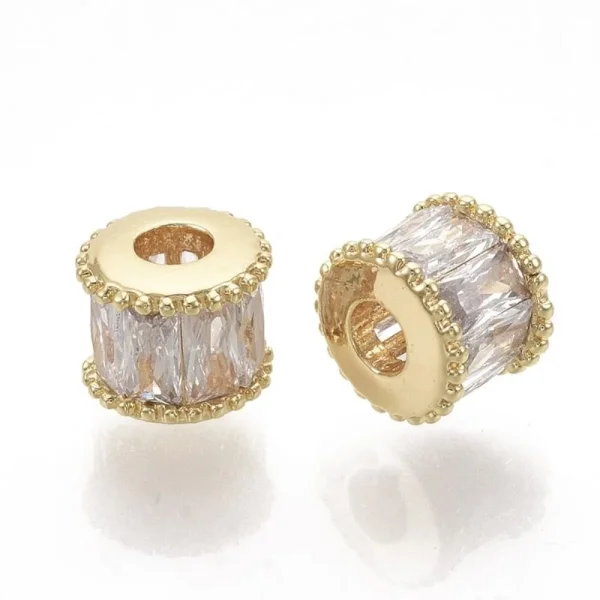 Column Brass Micro Pave Clear CZ Beads, Real 18K Gold Plated | manik tabung zircon