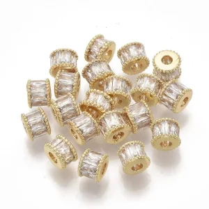 Column Brass Micro Pave Clear CZ Beads, Real 18K Gold Plated | manik tabung zircon