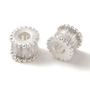 Column Brass Micro Pave Clear CZ Beads, Real 18K Gold Plated | manik tabung zircon