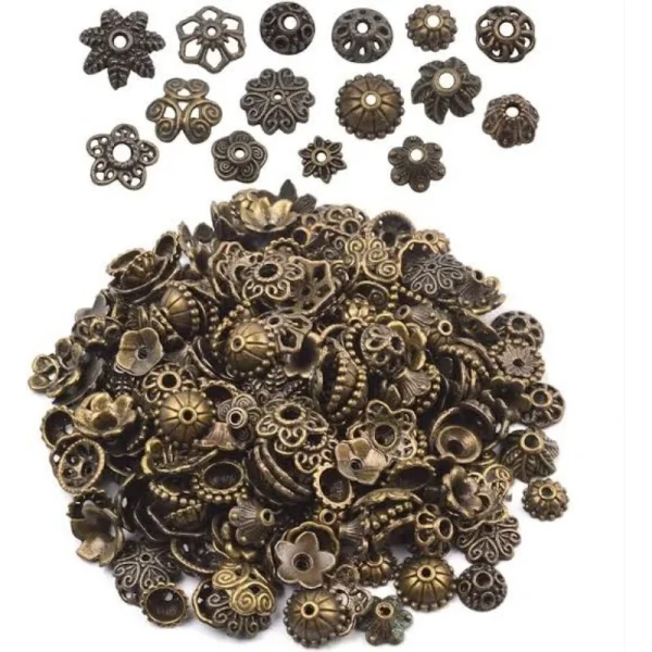 Metal alloy mixed shape bead cap spacer | manik pembatas topi manik