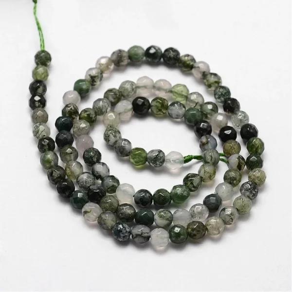 Natural moss agate faceted round beads | manik agate bulat cutting