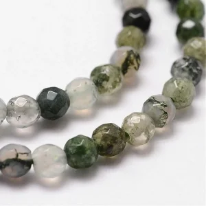 Natural moss agate faceted round beads | manik agate bulat cutting