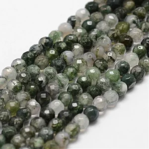 Natural moss agate faceted round beads | manik agate bulat cutting