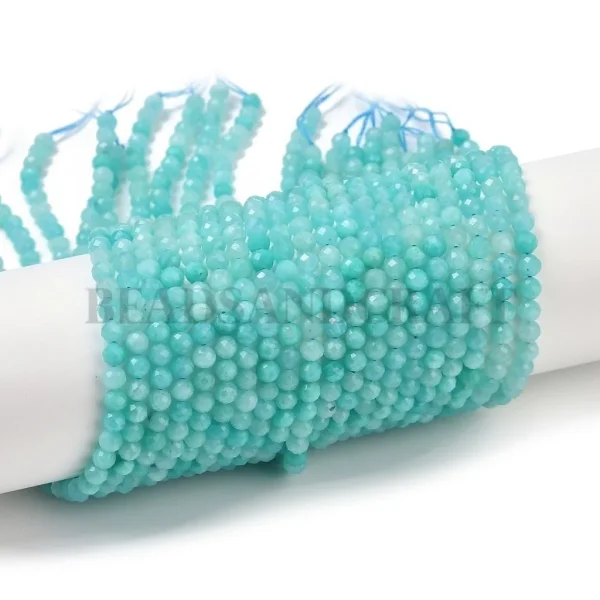 Natural amazonite round faceted beads 4mm | manik batu alam amazonite biru
