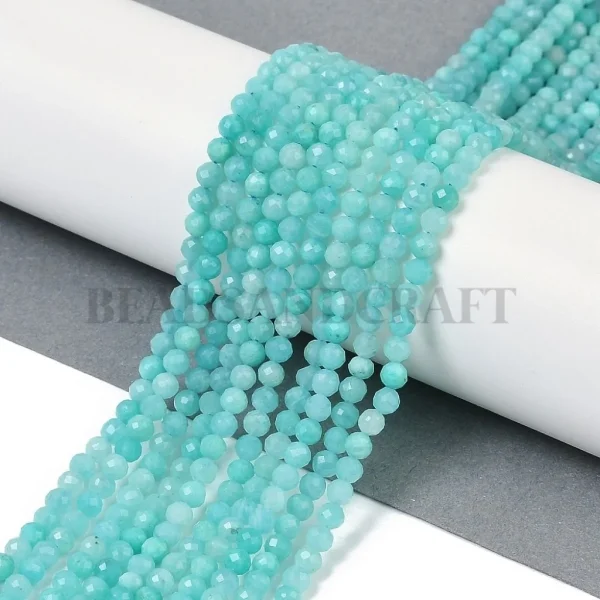 Natural amazonite round faceted beads 4mm | manik batu alam amazonite biru