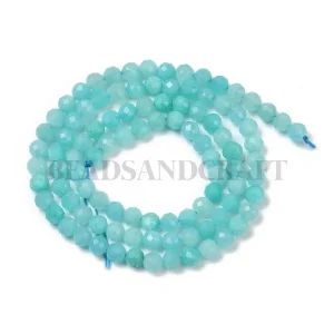 Natural amazonite round faceted beads 4mm | manik batu alam amazonite biru