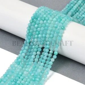 Natural amazonite round faceted beads 4mm | manik batu alam amazonite biru