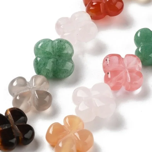 Natural mix gemstone carving clover leaf | spacer batu bentuk clover (1pc)