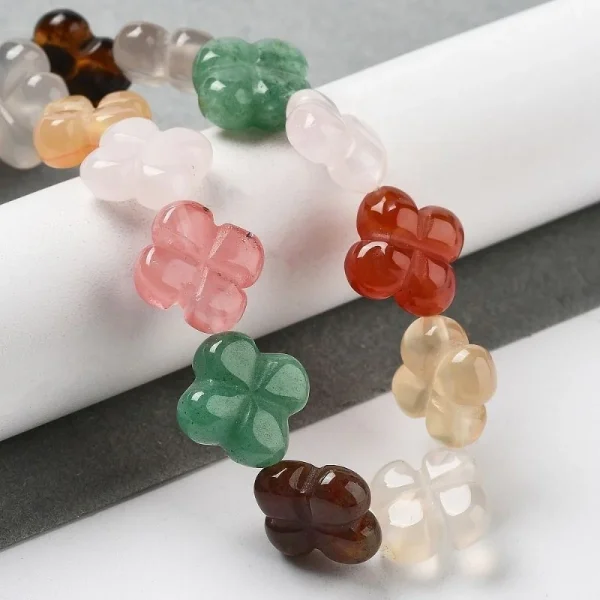 Natural mix gemstone carving clover leaf | spacer batu bentuk clover (1pc)