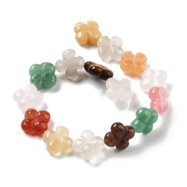 Natural mix gemstone carving clover leaf | spacer batu bentuk clover (1pc)