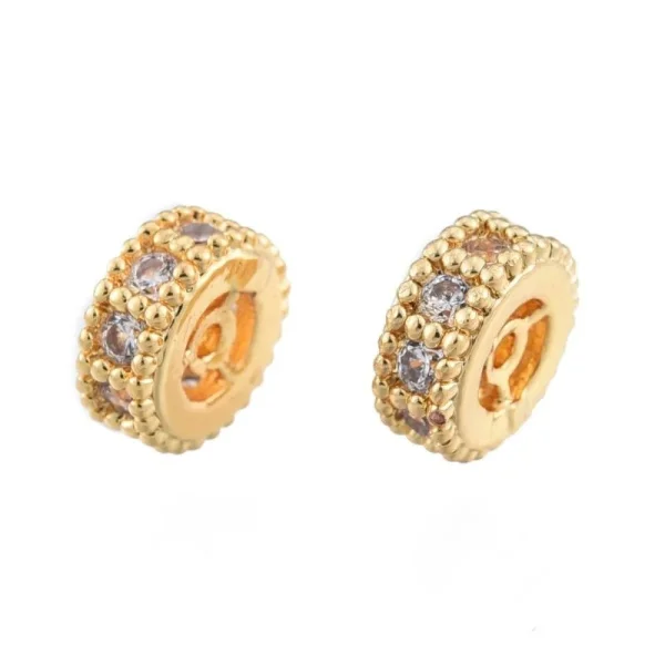 Column Brass Micro Pave Clear CZ Beads, Real 14K Gold Plated | manik tabung zircon