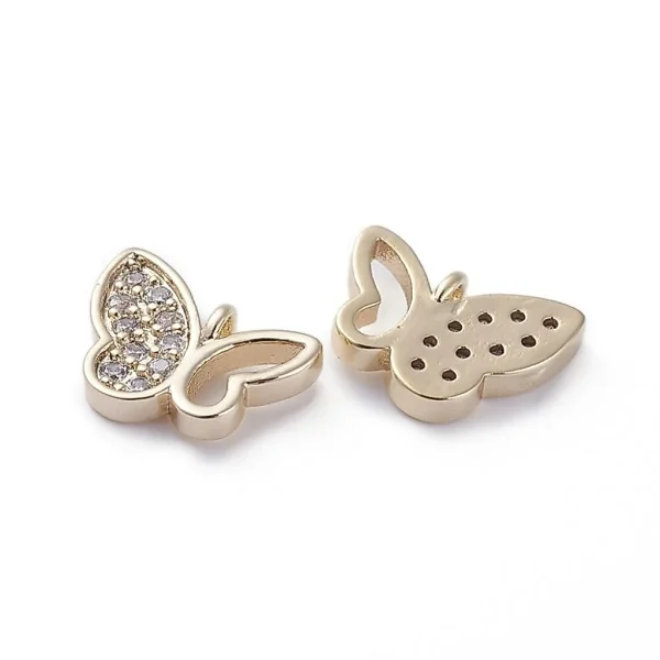 Butterfly brass micro pave clear CZ pendant charm. Real 18k gold plated | Charm liontin zircon