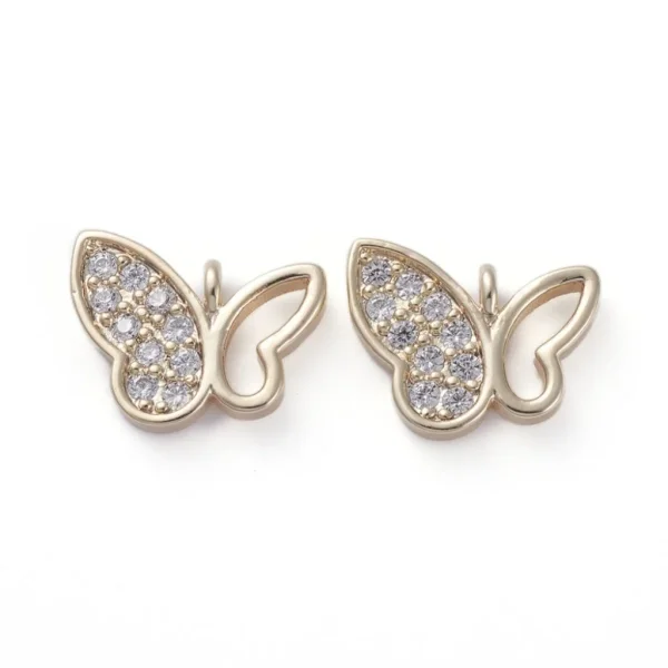 Butterfly brass micro pave clear CZ pendant charm. Real 18k gold plated | Charm liontin zircon