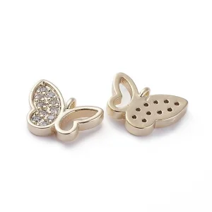 Butterfly brass micro pave clear CZ pendant charm. Real 18k gold plated | Charm liontin zircon