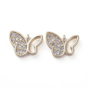 Butterfly brass micro pave clear CZ pendant charm. Real 18k gold plated | Charm liontin zircon