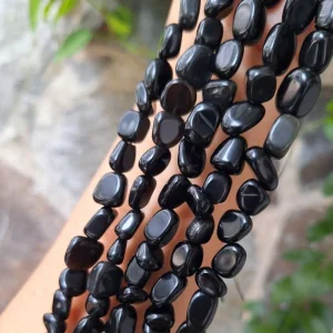 Natural black agate irregular oval tumbled gemstone beads