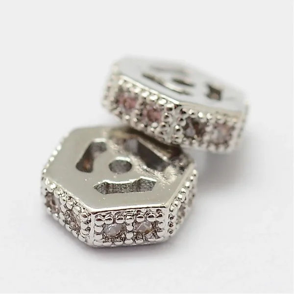 Real platinum plated on brass cubic zirconia hexagon spacer beads