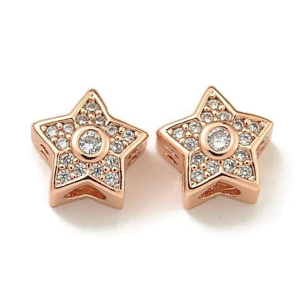 Rack plating brass micro cubic zirconia rosegold star beads