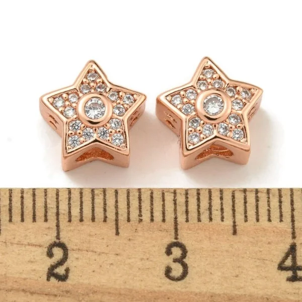 Rack plating brass micro cubic zirconia rosegold star beads