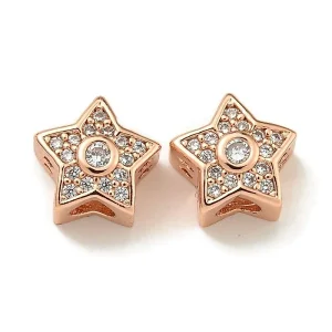 Rack plating brass micro cubic zirconia rosegold star beads