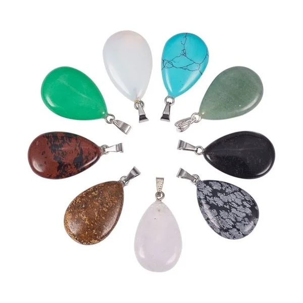Natural and synthetic drop oval gemstone pendant | liontin batu alam bentuk oval ukuran dideskripsi