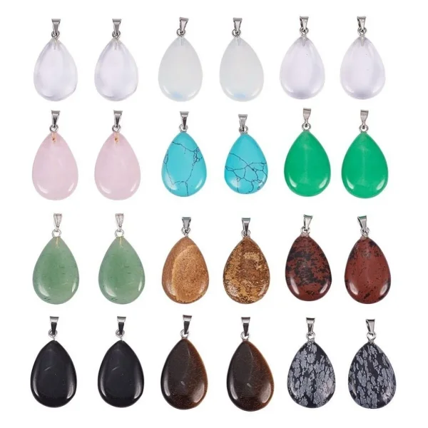 Natural and synthetic drop oval gemstone pendant | liontin batu alam bentuk oval ukuran dideskripsi