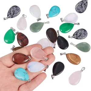 Natural and synthetic drop oval gemstone pendant | liontin batu alam bentuk oval ukuran dideskripsi