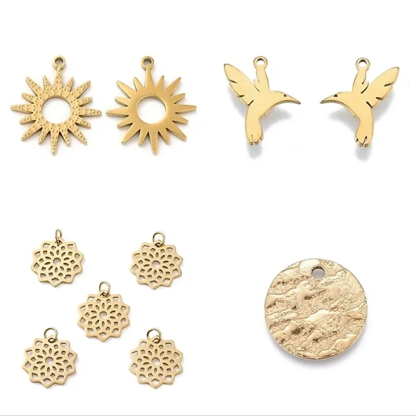 304 stainless steel 18k gold plated charm pendant | charm liontin stainless lapis emas