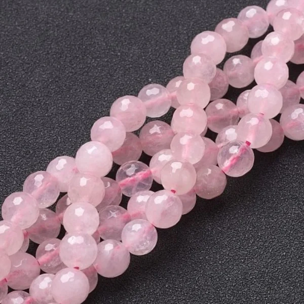 Natural Rose Quartz round faceted beads