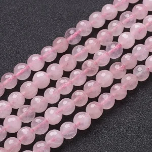 Natural Rose Quartz round faceted beads