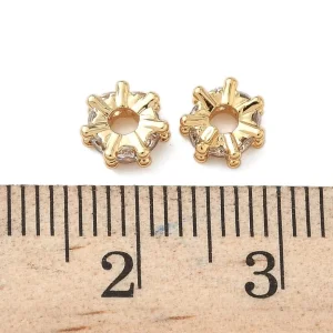Flat round Brass Micro Pave Clear CZ Beads, Real 18K Gold Plated | manik bulat pipih zircon