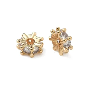 Flat round Brass Micro Pave Clear CZ Beads, Real 18K Gold Plated | manik bulat pipih zircon