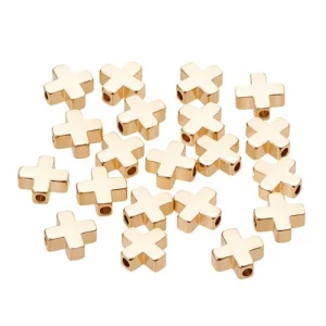 18k gold plated brass cross beads | manik bentuk salib atau +