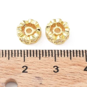 Heart Brass Micro Pave Clear CZ Beads, Real 18K Gold Plated | manik zircon rondel hati
