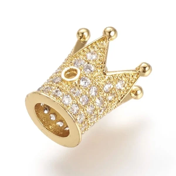 Crown Brass Micro Pave Clear CZ Beads, Real 18K Gold Plated | manik zircon mahkota