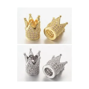 Crown Brass Micro Pave Clear CZ Beads, Real 18K Gold Plated | manik zircon mahkota