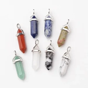 Natural mix gemstone hexagonal pendant liontin (1pc)
