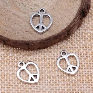 Metal alloy peace heart charm