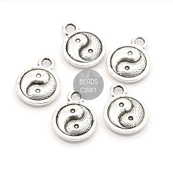 Metal alloy antique silver yinyang charm